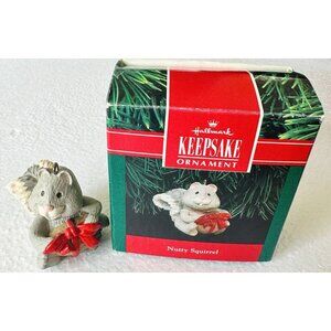 VTG Hallmark 1991 Nutty Squirrel Keepsake Ornament Acorn Red Ribbon Christmas
